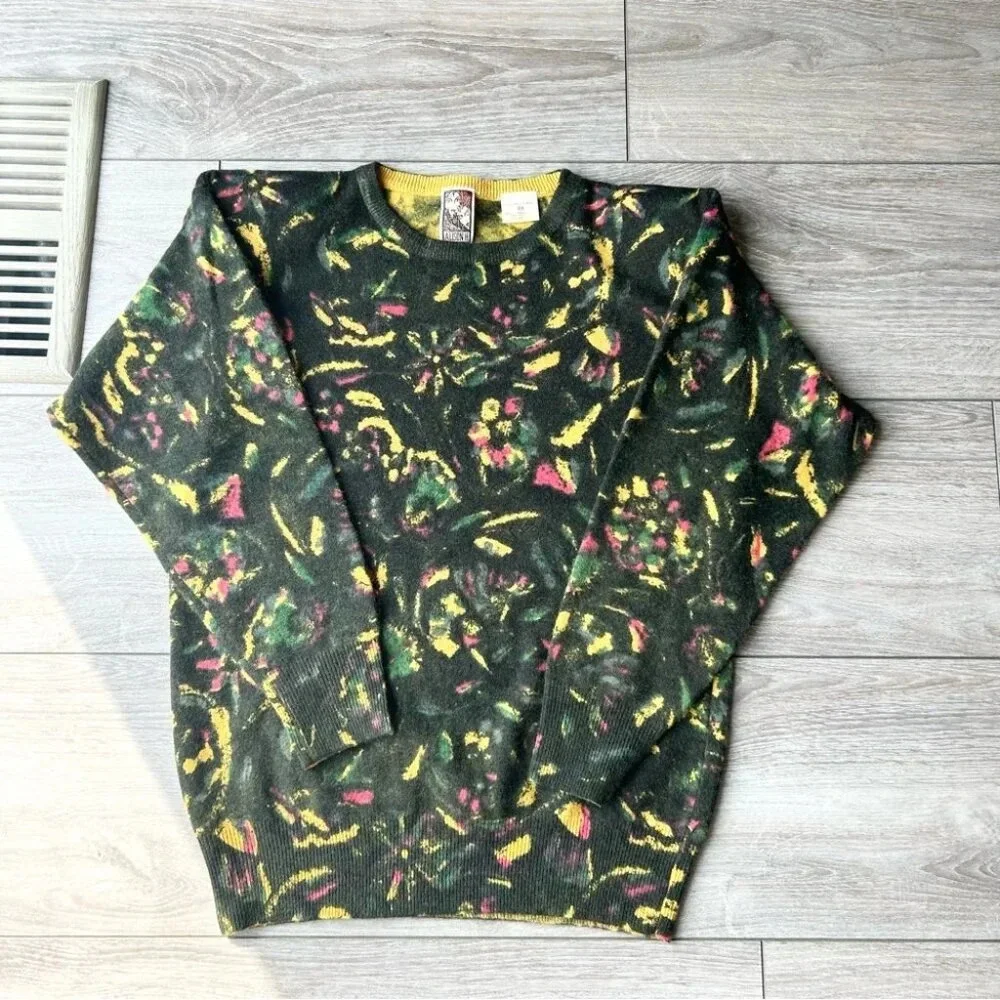 Vintage Alison H. 80s Art Print Wool Angora Blend Sweater Made in Hong Kong